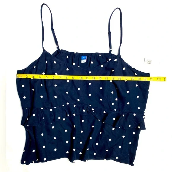 Old Navy Women's Navy Blue White Polka Dot Ruffle-Trim Cami Top Size 2X NWT - Picture 9 of 11